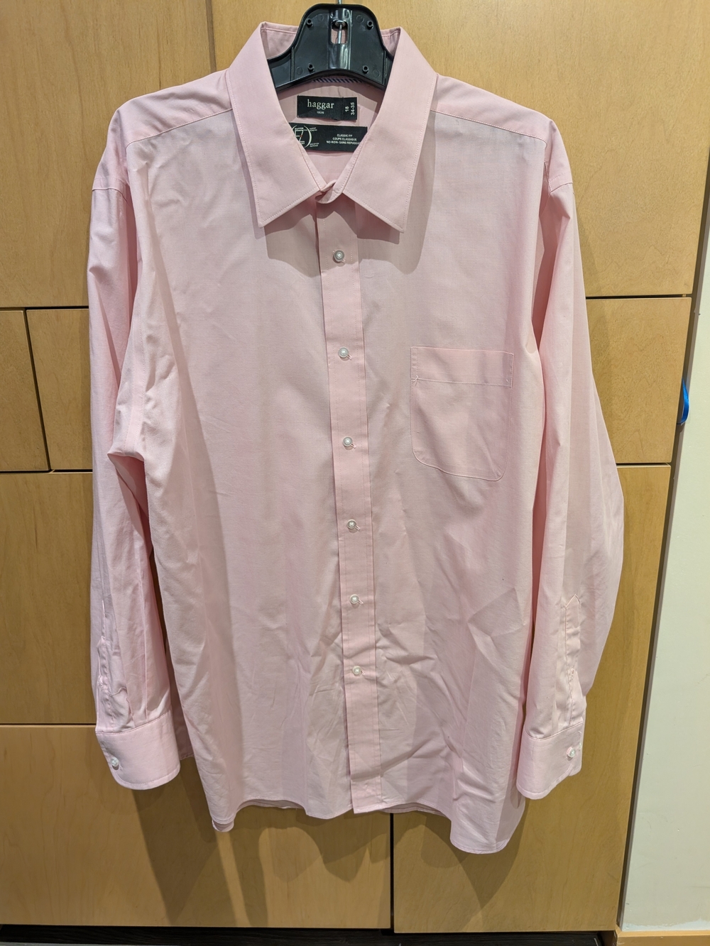 Haggar Light Pink Men's Dress Shirt - Solid Long Sleeve